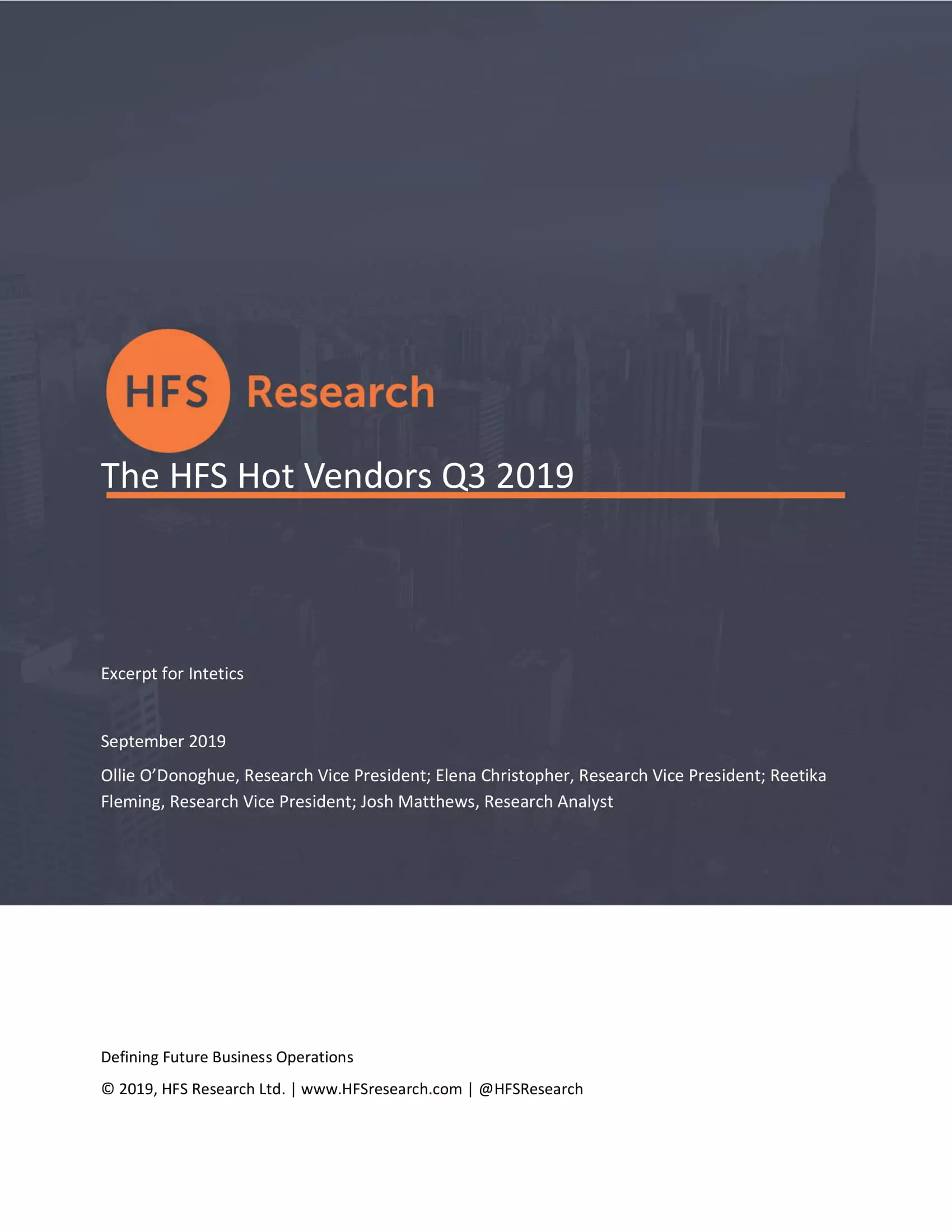 The HFS Hot Vendors Q3 2019 White Papers and eBooks, 60 The HFS Hot Vendors Q3 2019 White Papers and eBooks, 60 - intetics.com